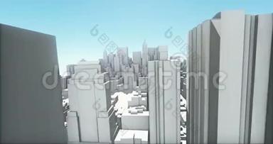 抽象城市，飞越3D虚拟几何城市建筑，网络技术。
